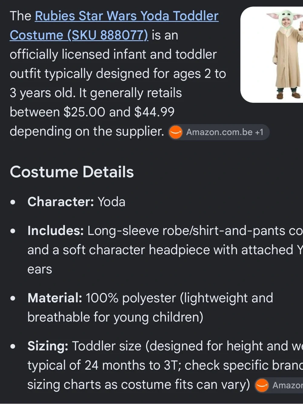 Star Wars Yoda Toddler Costume - Green and Cream